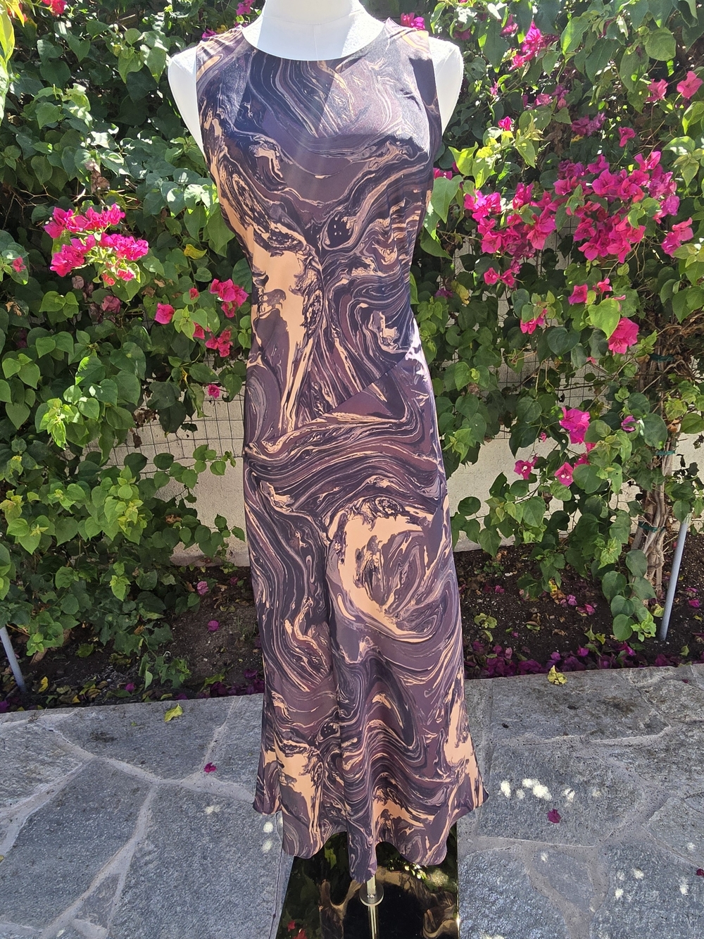 Express Marble-Print Midi Dress in Black, Brown and Tan